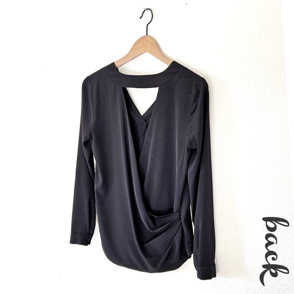 1. State Open Draped Back Black Long-Sleeve Blouse, Size XS